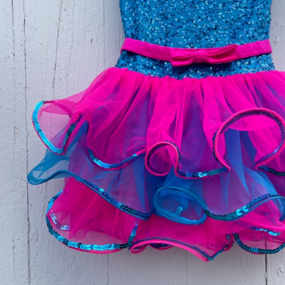 Handmade Toddler Dance Dress | Size Small | Blue & Pink | Lined - Picture 4 of 9